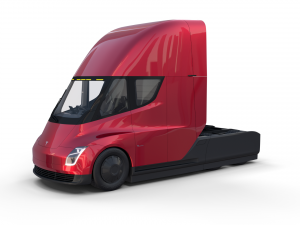 tesla truck with chassis interior and trailer red 3D Model