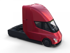 tesla truck with chassis interior and trailer red 3D Model