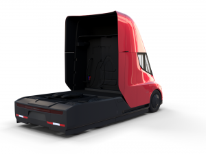 tesla truck with chassis interior and trailer red 3D Model