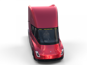 tesla truck with chassis interior and trailer red 3D Model