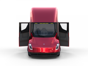 tesla truck with chassis interior and trailer red 3D Model