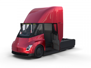 tesla truck with chassis interior and trailer red 3D Model
