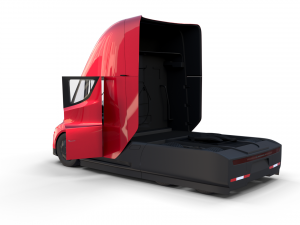 tesla truck with chassis interior and trailer red 3D Model