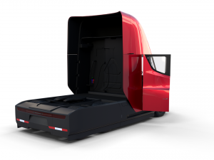 tesla truck with chassis interior and trailer red 3D Model