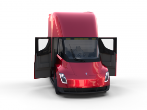 tesla truck with chassis interior and trailer red 3D Model