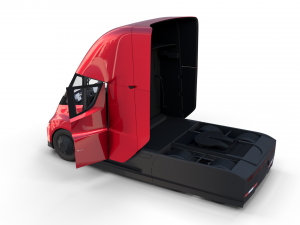 tesla truck with chassis interior and trailer red 3D Model