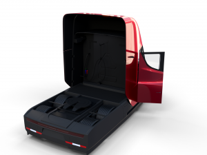 tesla truck with chassis interior and trailer red 3D Model
