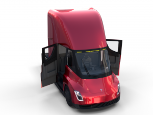tesla truck with chassis interior and trailer red 3D Model