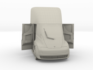 tesla truck with chassis interior and trailer red 3D Model