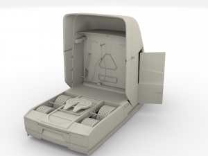 tesla truck with chassis interior and trailer red 3D Model