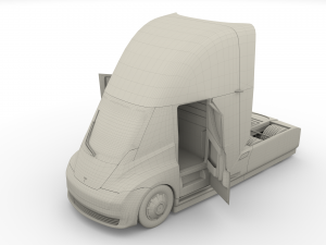 tesla truck with chassis interior and trailer red 3D Model
