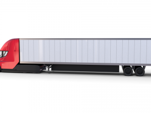 tesla truck with chassis interior and trailer red 3D Model
