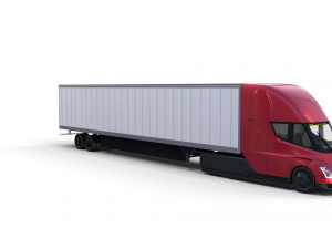 tesla truck with chassis interior and trailer red 3D Model