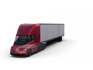 tesla truck with chassis interior and trailer red 3D Model