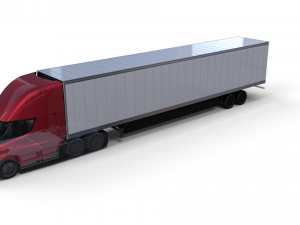 tesla truck with chassis interior and trailer red 3D Model