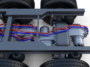tesla truck with chassis interior and trailer red 3D Model