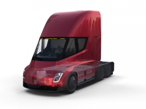 tesla truck with chassis interior and trailer red 3D Model