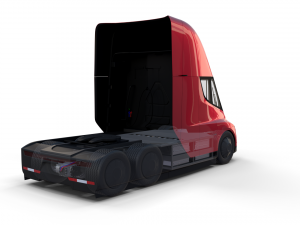 tesla truck with chassis interior and trailer red 3D Model