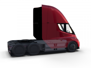 tesla truck with chassis interior and trailer red 3D Model