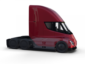 tesla truck with chassis interior and trailer red 3D Model