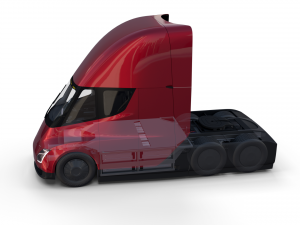 tesla truck with chassis interior and trailer red 3D Model