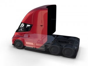 tesla truck with chassis interior and trailer red 3D Model