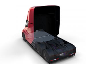 tesla truck with chassis interior and trailer red 3D Model