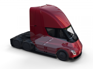 tesla truck with chassis interior and trailer red 3D Model