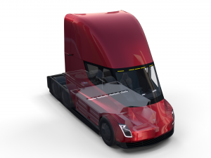 tesla truck with chassis interior and trailer red 3D Model