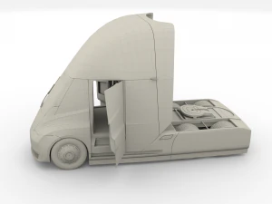 tesla truck with chassis and interior red 3D Model