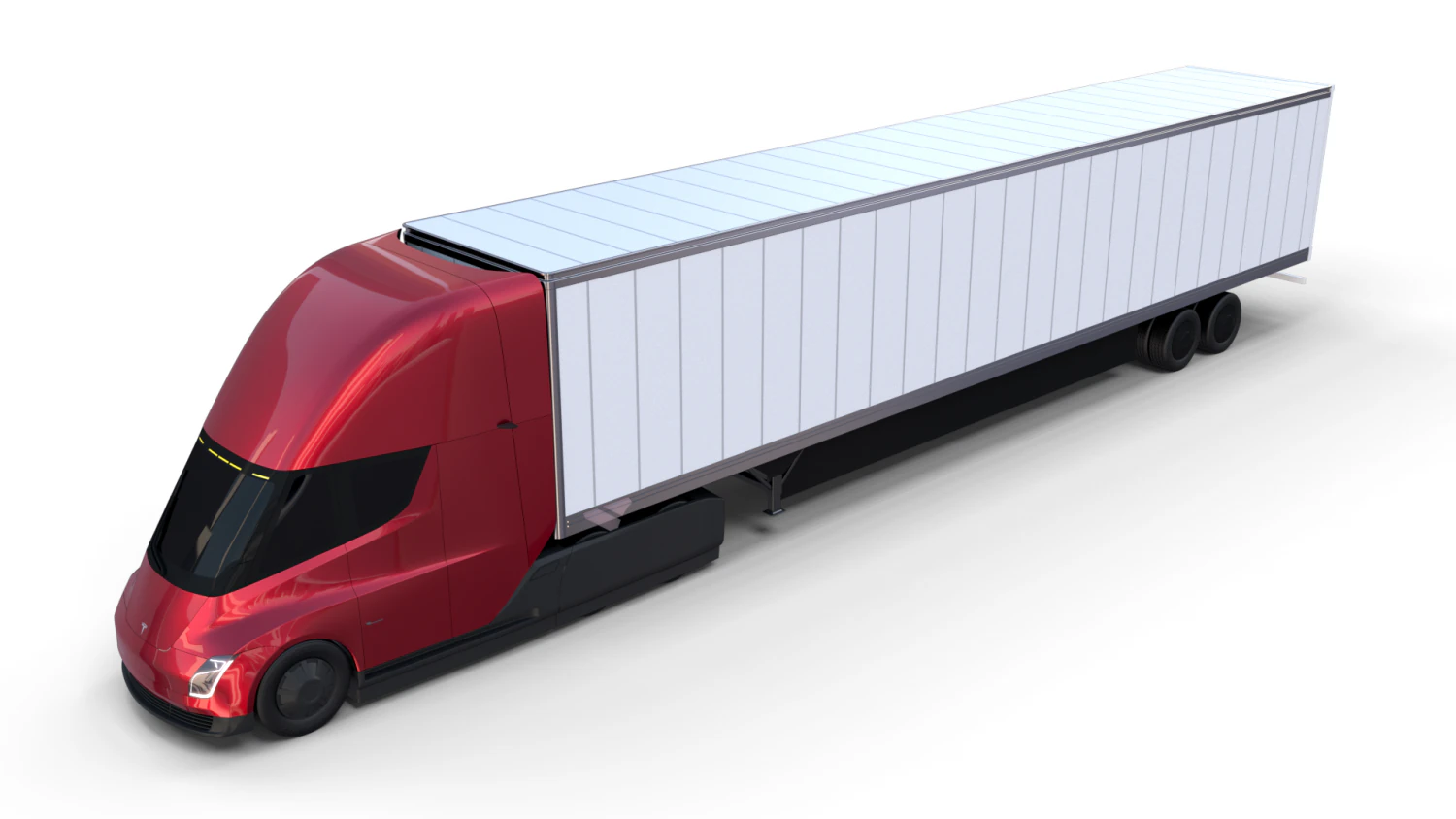 tesla truck red w trailer 3D Model .c4d .max .obj .3ds .fbx .stl .blend 