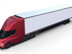 tesla truck red w trailer 3D Model
