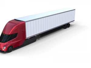 tesla truck red w trailer 3D Model