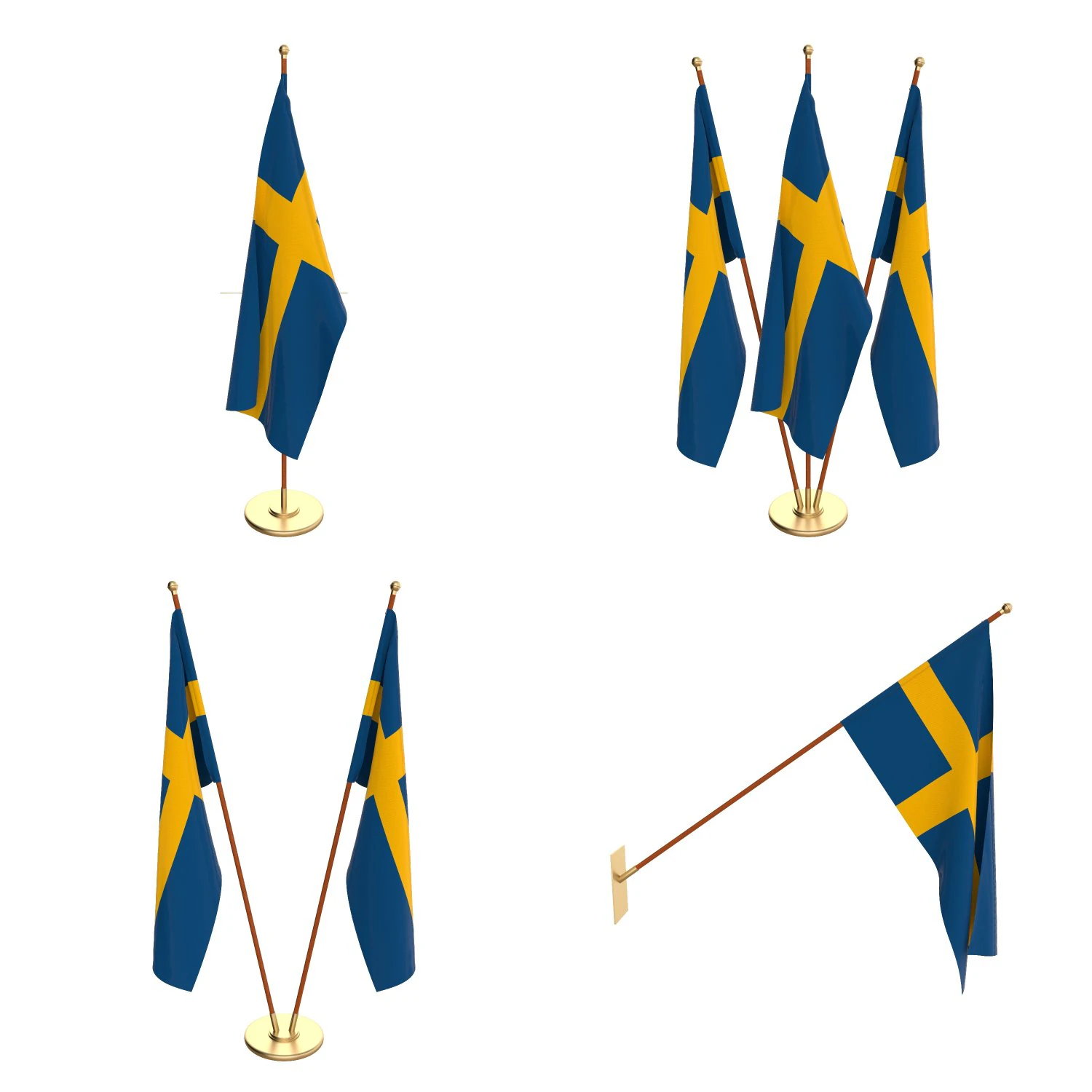 sweeden flag pack 3D Model .c4d .max .obj .3ds .fbx .stl .blend 