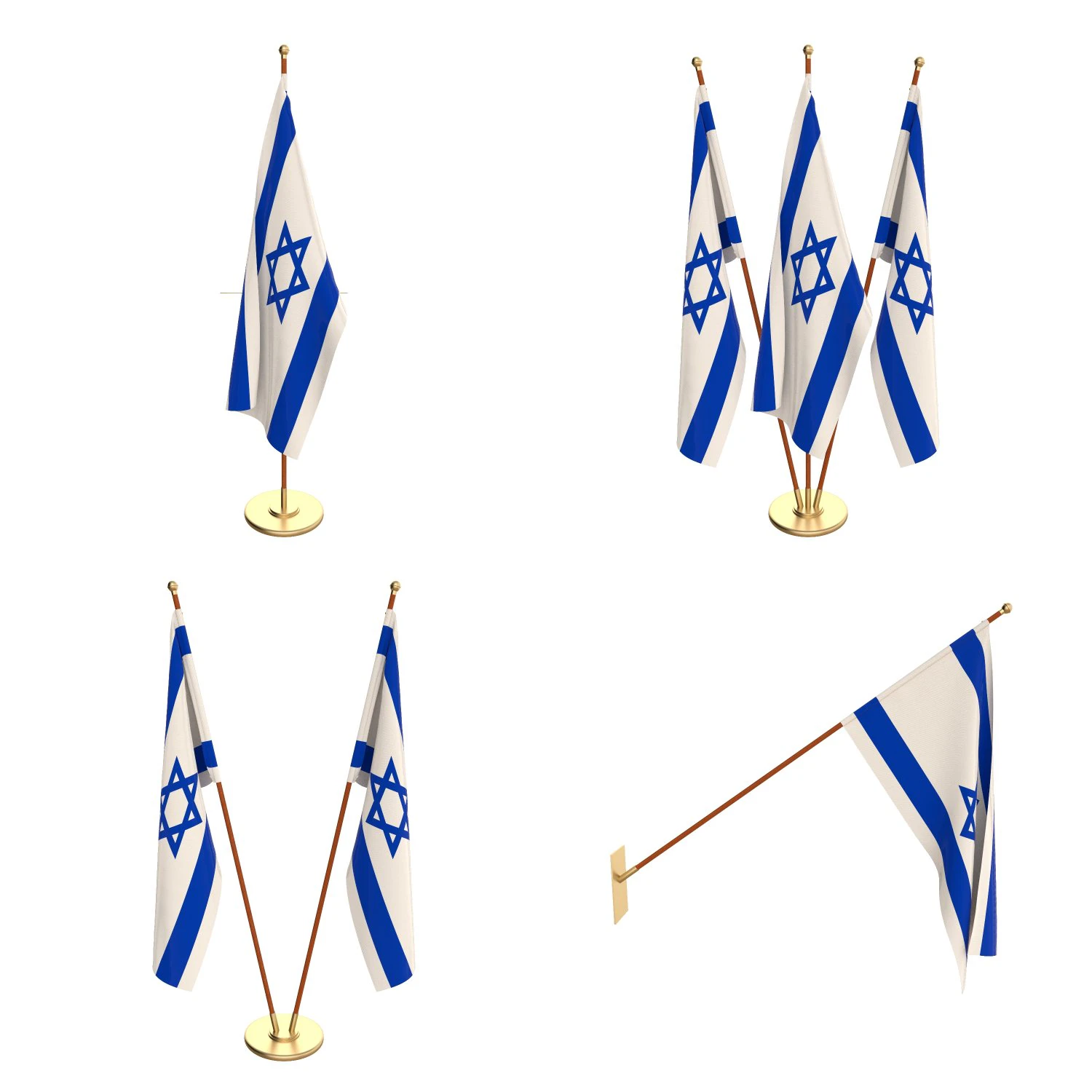 israel flag pack 3D Model .c4d .max .obj .3ds .fbx .stl .blend 