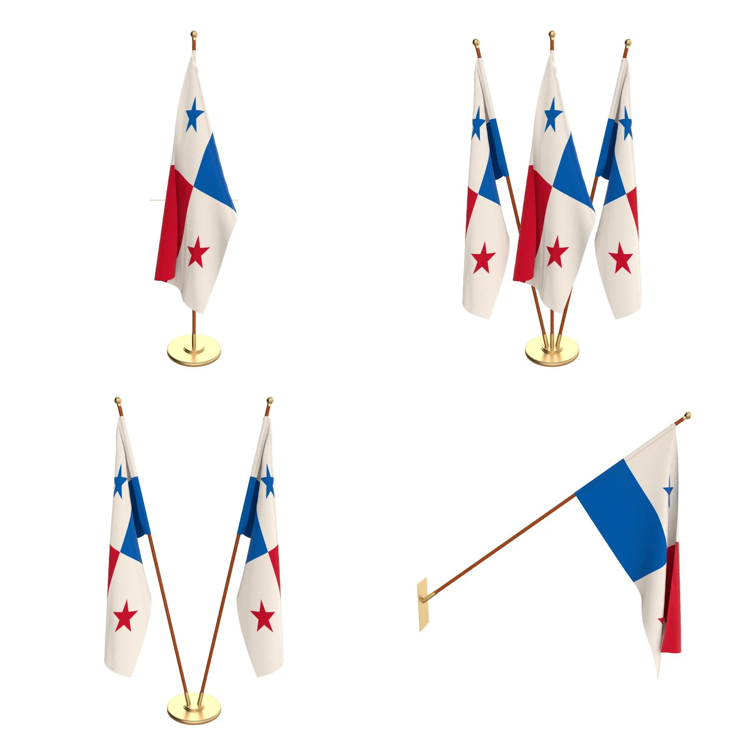 panama flag pack 3D Model .c4d .max .obj .3ds .fbx .stl .blend