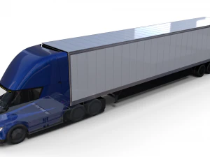 tesla truck with chassis interior and trailer blue 3D Model