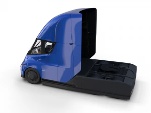 tesla truck with chassis interior and trailer blue 3D Model