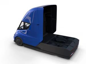 tesla truck with chassis interior and trailer blue 3D Model