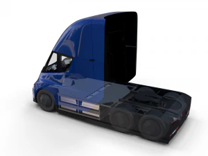 tesla truck with chassis interior and trailer blue 3D Model