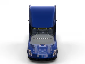 tesla truck with chassis interior and trailer blue 3D Model