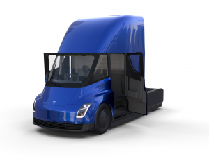 tesla truck with chassis interior and trailer blue Modelo 3D