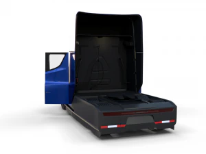 tesla truck with chassis interior and trailer blue 3D Model