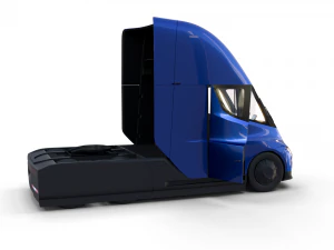 tesla truck with chassis interior and trailer blue 3D Model