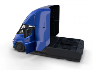 tesla truck with chassis interior and trailer blue 3D Model