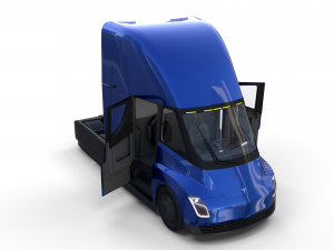 tesla truck with chassis interior and trailer blue Modelo 3D