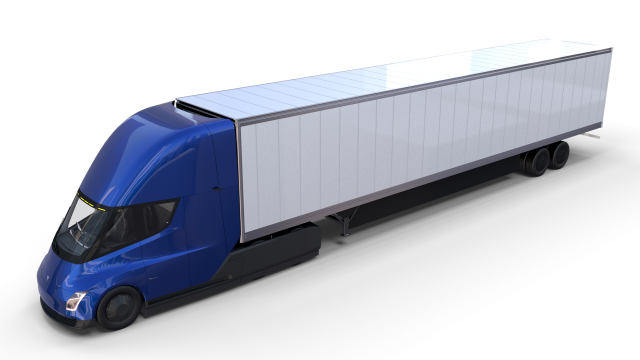 tesla truck with interior and trailer blue Modelo 3D .c4d .max .obj .3ds .fbx .stl .blend 