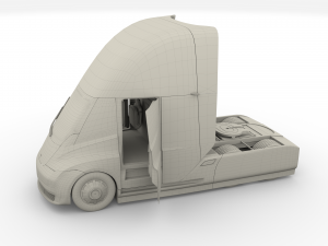 tesla truck with interior and trailer blue Modelo 3D