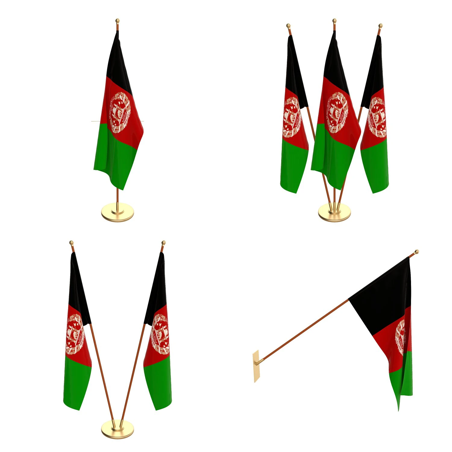 afghanistan flag pack 3D Model .c4d .max .obj .3ds .fbx .stl .blend 