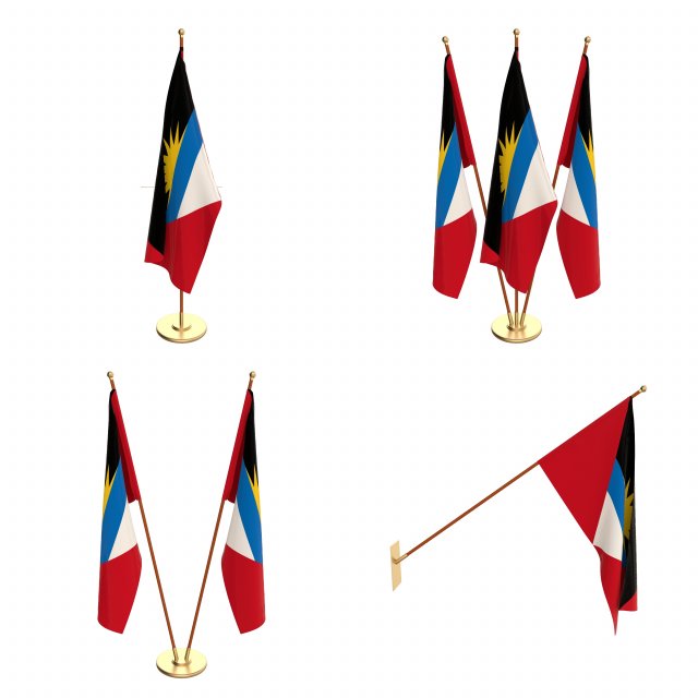 antigua and barbuda flag pack 3D Model .c4d .max .obj .3ds .fbx .stl .blend 